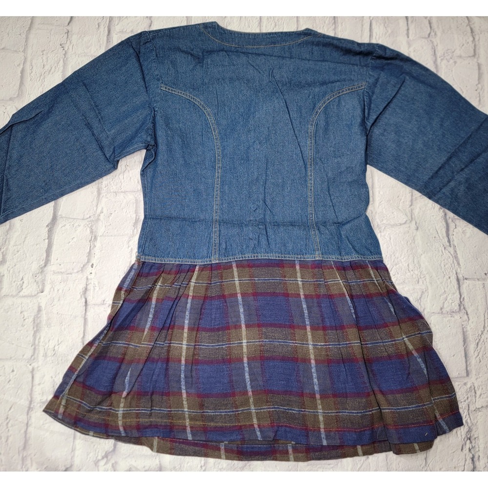 Tunic Top Dress sz Medium Pleated Plaid Flannel Denim Jean Vintage Style 90s Y2K - Picture 3 of 11